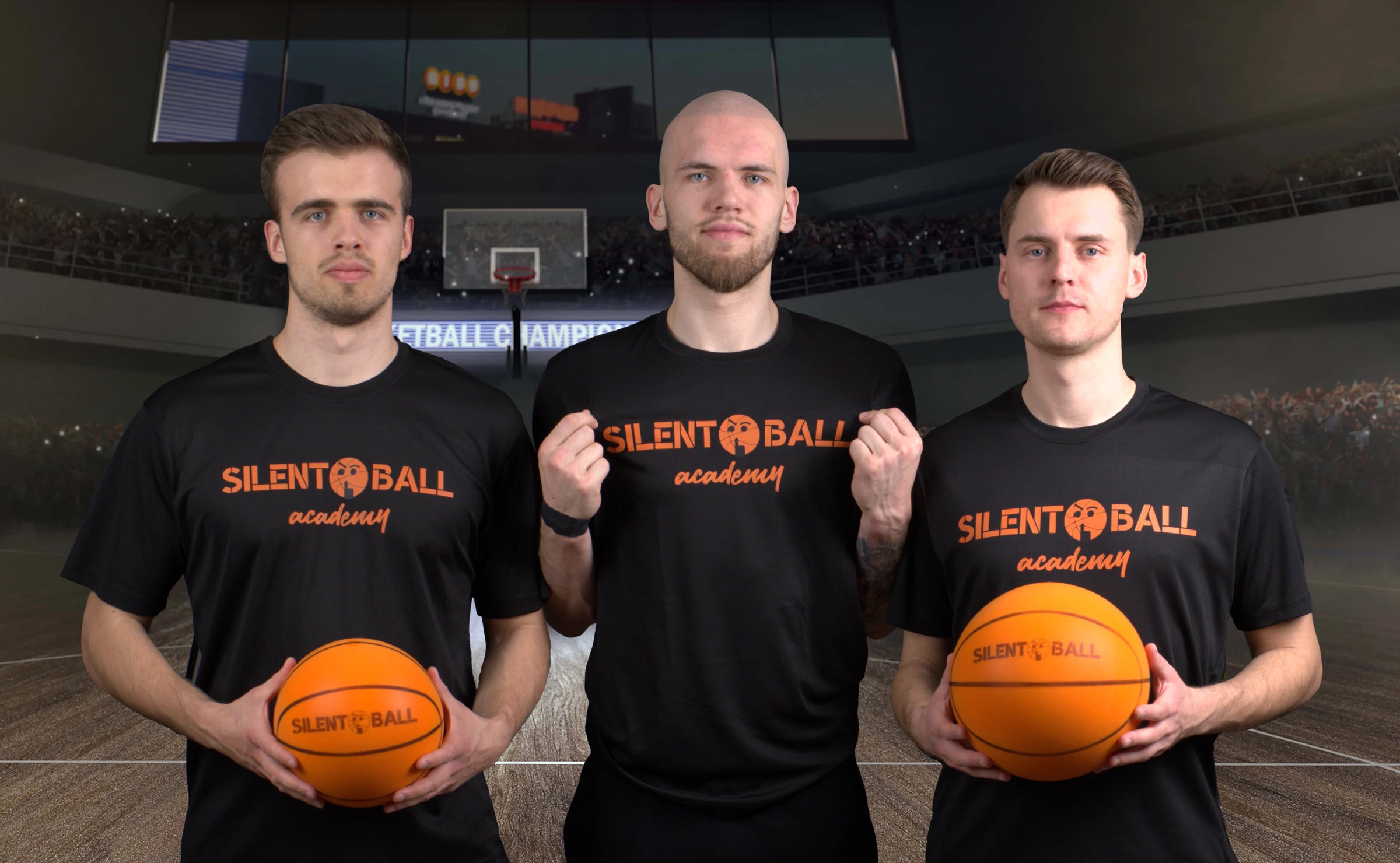 A photo of the three founders of SilentBall Academy, likely in a casual setting, showcasing the team behind the company