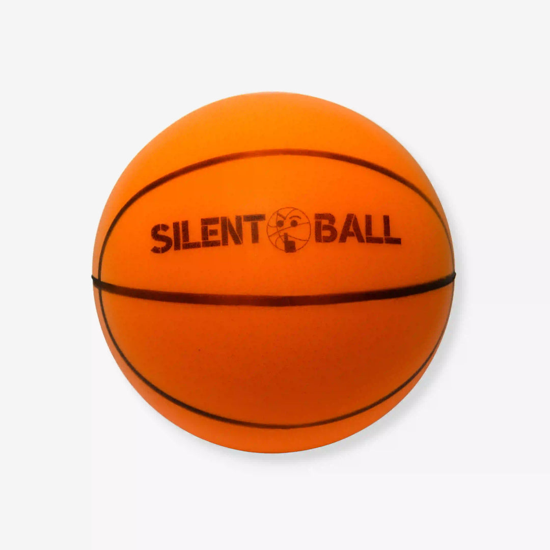 Orange basketball with 'Silent Ball' text on a white background