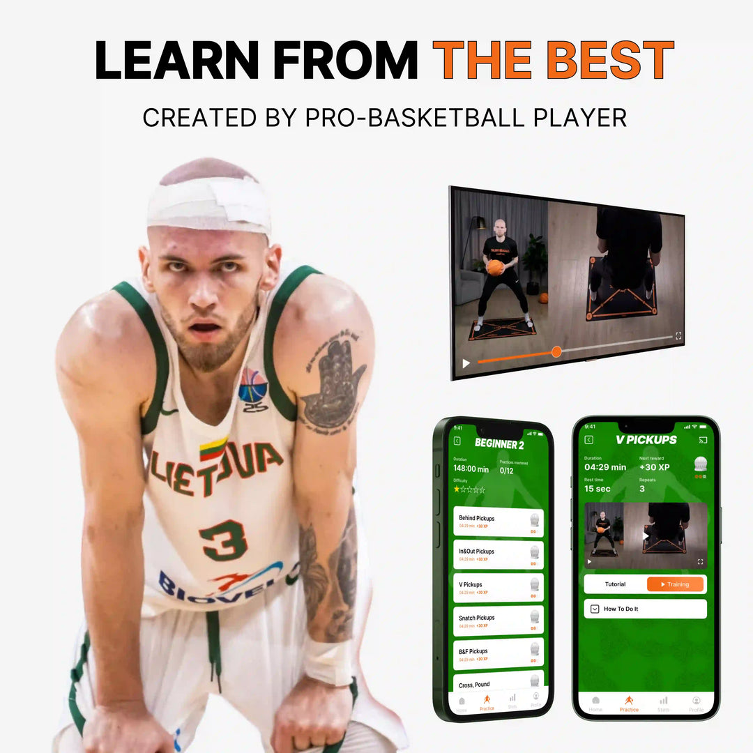 Professional basketball player presented together with Silentball academy app