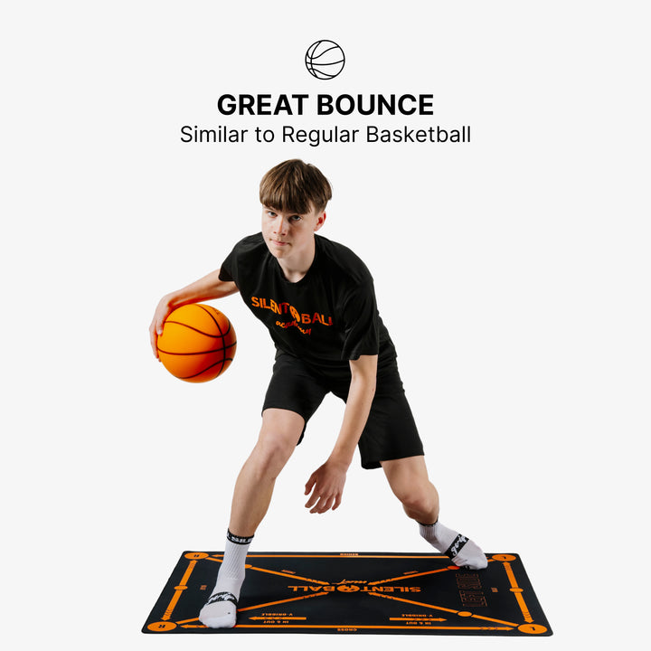 An image depicting a person training at home with SilentBall Academy products, like the SilentBall and training mat, emphasizing the convenience and effectiveness of home-based basketball practice