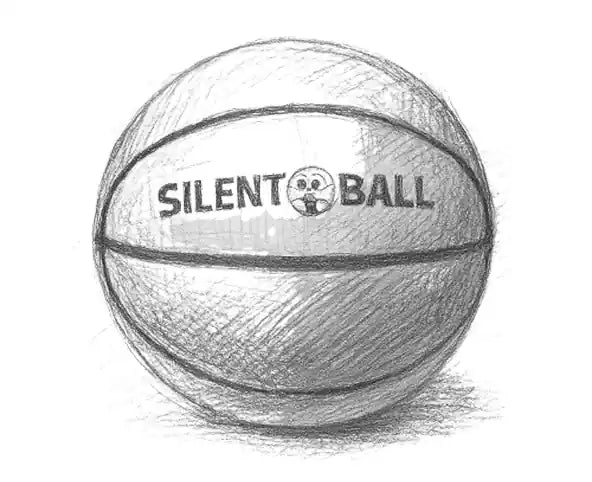Original pencil sketch of a basketball with 'Silent Ball' branding on a white background