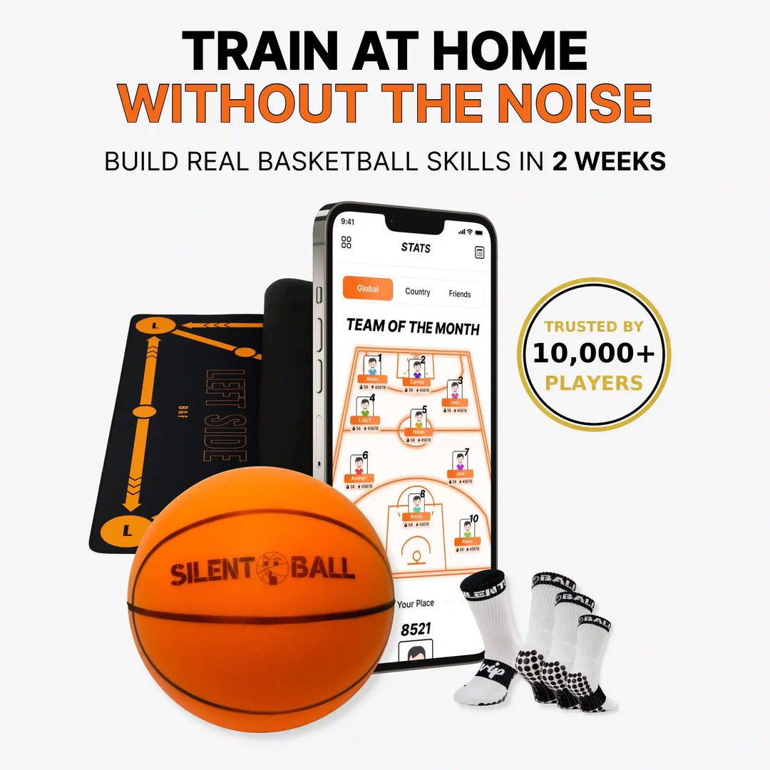 SIlentBall training kit presented with it's main products: SilentBall, training mat, smart app and grip socks