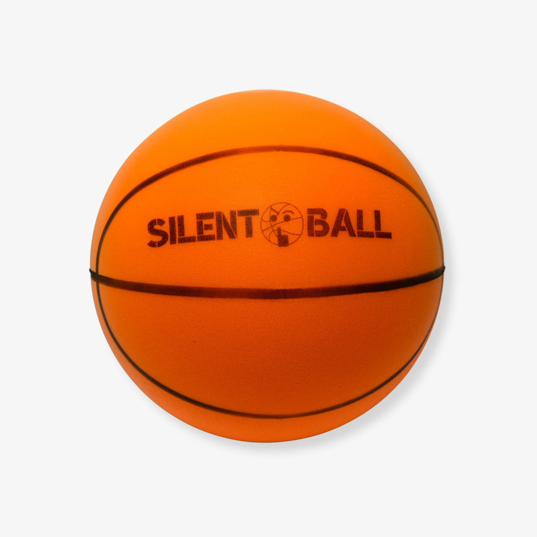 A product image of the SilentBall, a silent basketball designed for quiet indoor practice, highlighting its unique material and construction